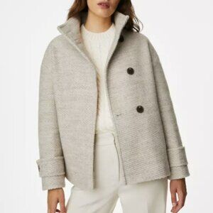 Marks&Spencer Oatmeal Twill Funnel Neck Short Wool Coat